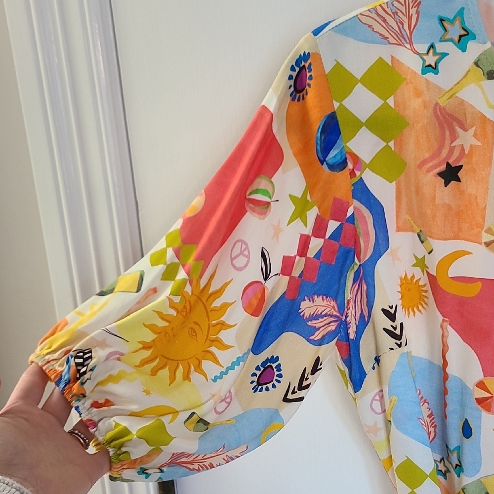Vibrant Print Tie Dress With Flounce Bottom - Picture 7 of 10